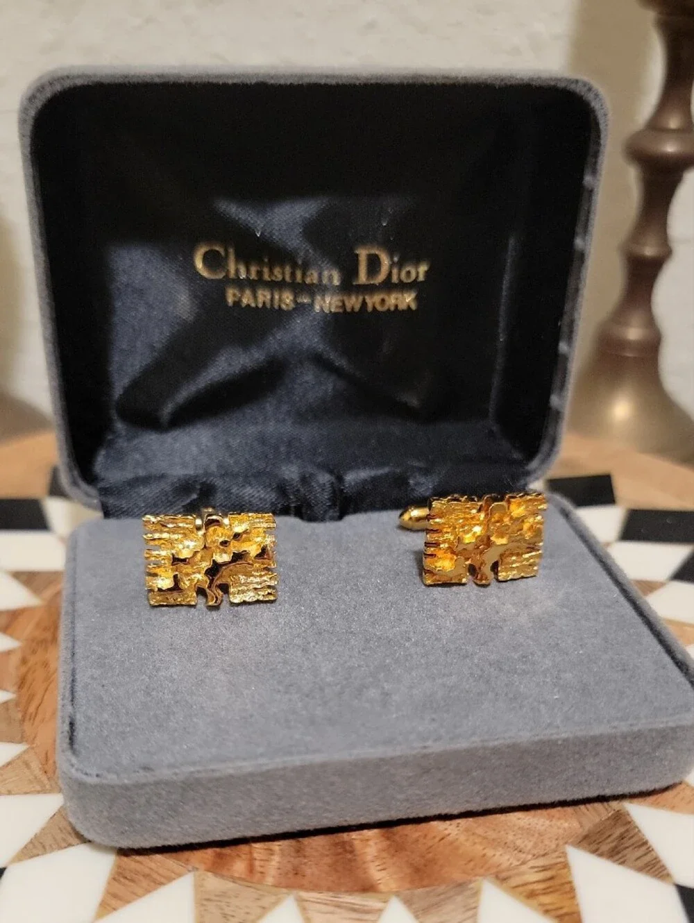 Vintage Christian Dior Gold-Tone Cuff Links New In Box